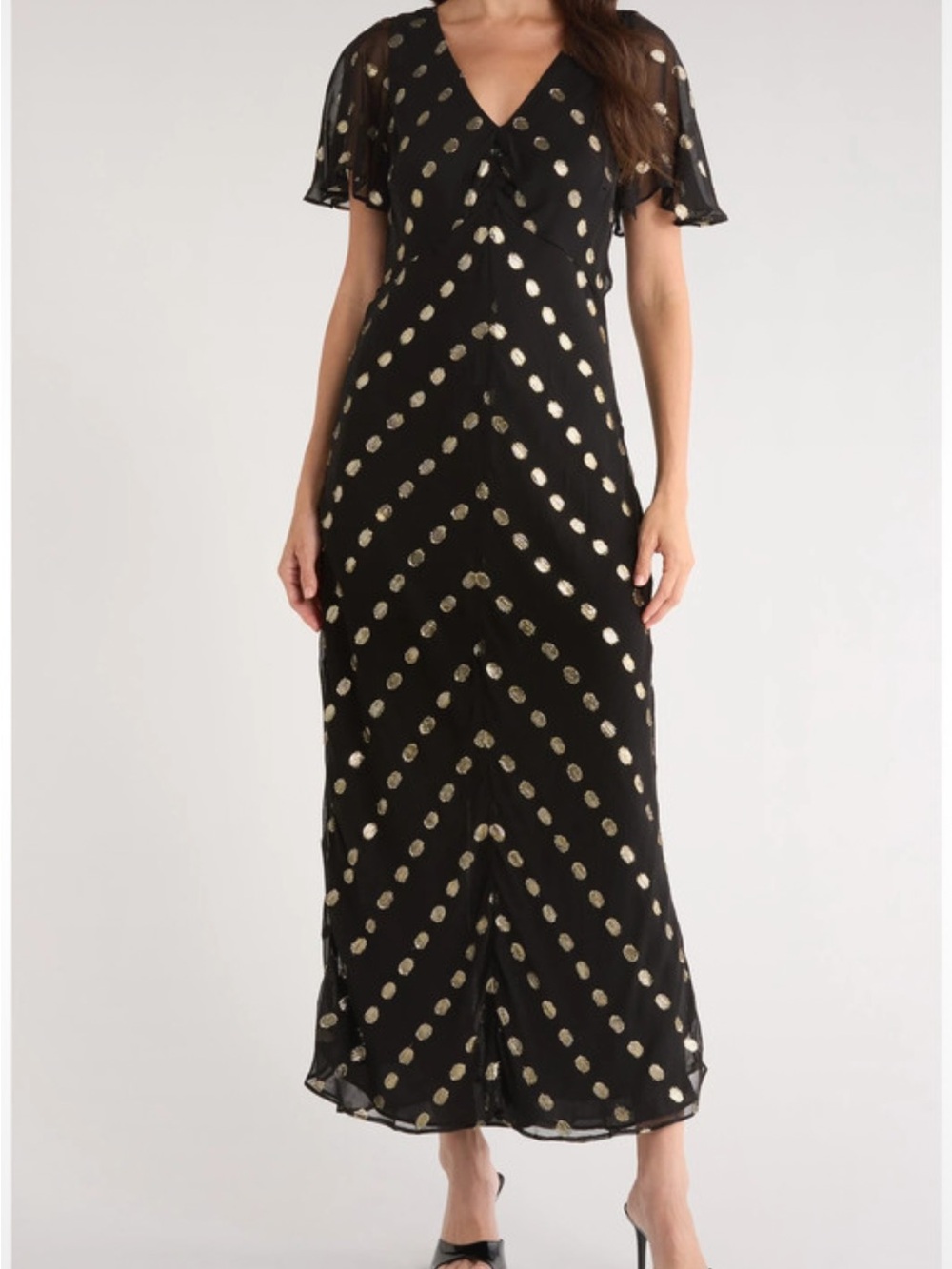 Halogen Black Maxi Dress with Gold Dot Print